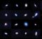 Обзор VANDAM: ALMA и VLA наблюдали более 300 протозвезд и их молодых протопланетных дисков в Орионе. Это изображение показывает подмножество звезд, в том числе несколько двоичных файлов. Данные ALMA и VLA дополняют друг друга: ALMA видит структуру внешнего диска (визуализируется синим цветом), а VLA наблюдает за внутренними дисками и звездными ядрами (оранжевым цветом).