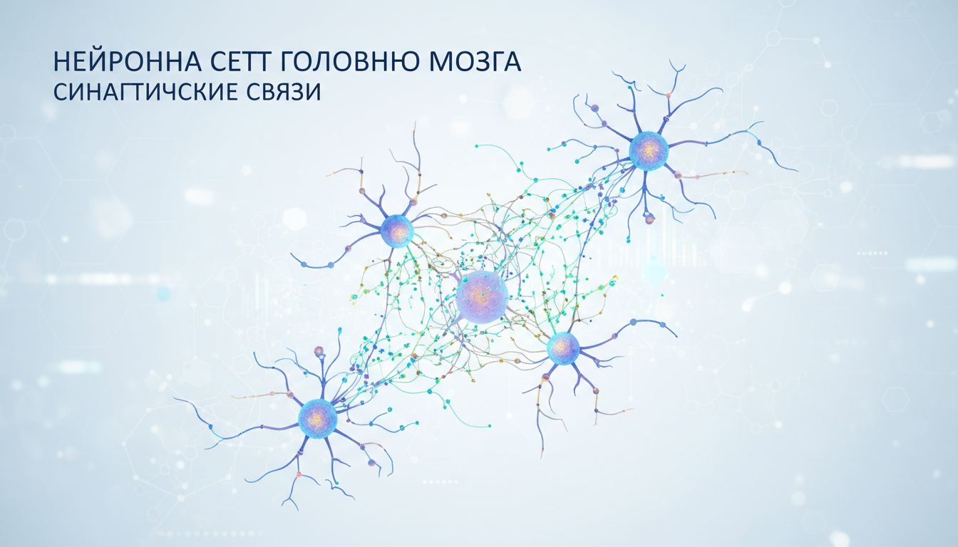 схематичная модель нейронной сети головного мозга, синаптические связи, светлый научный фон